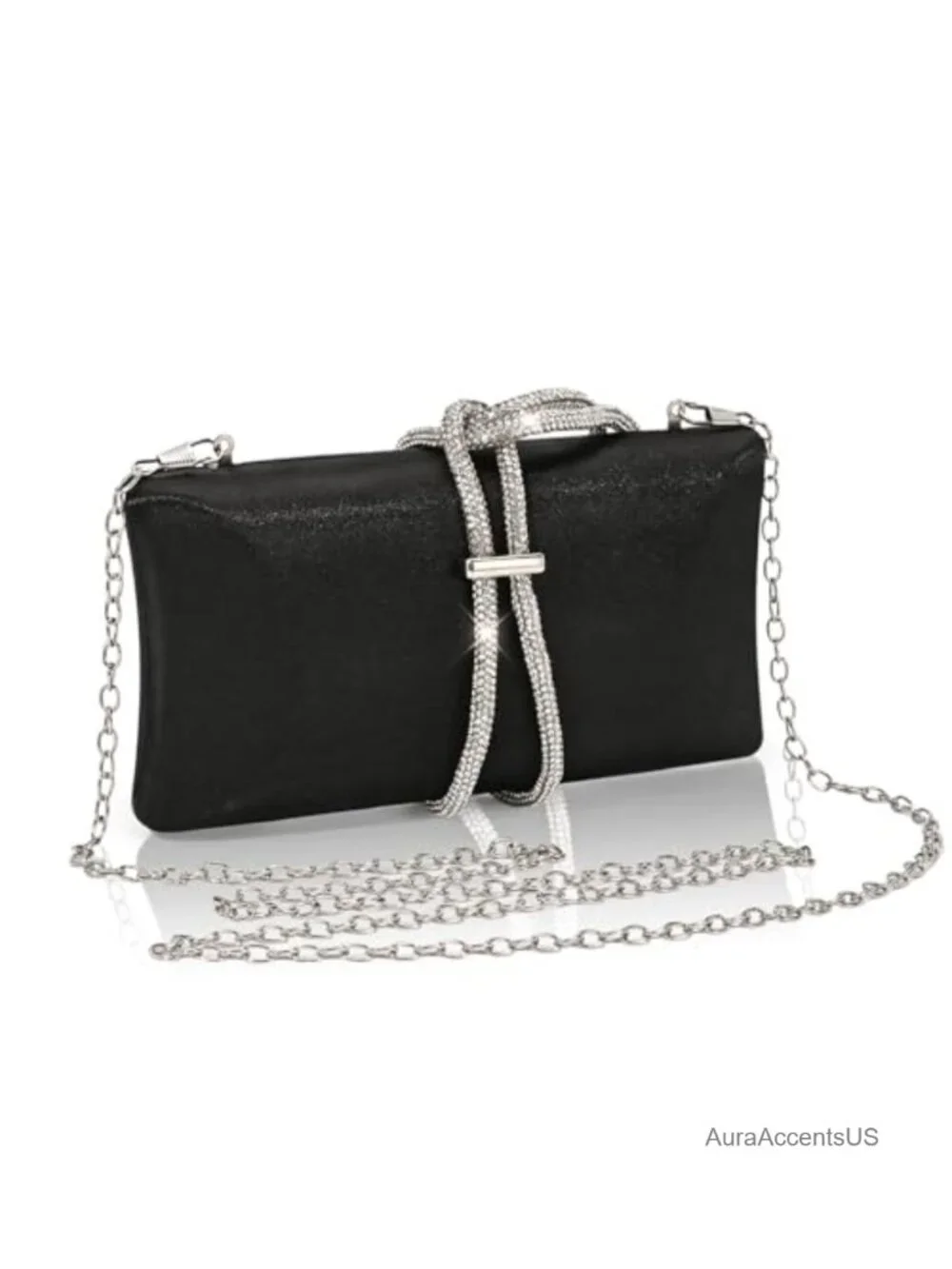 Satin Evening Clutch with Rhinestone Chain, Formal Wedding Handbag, Magnetic